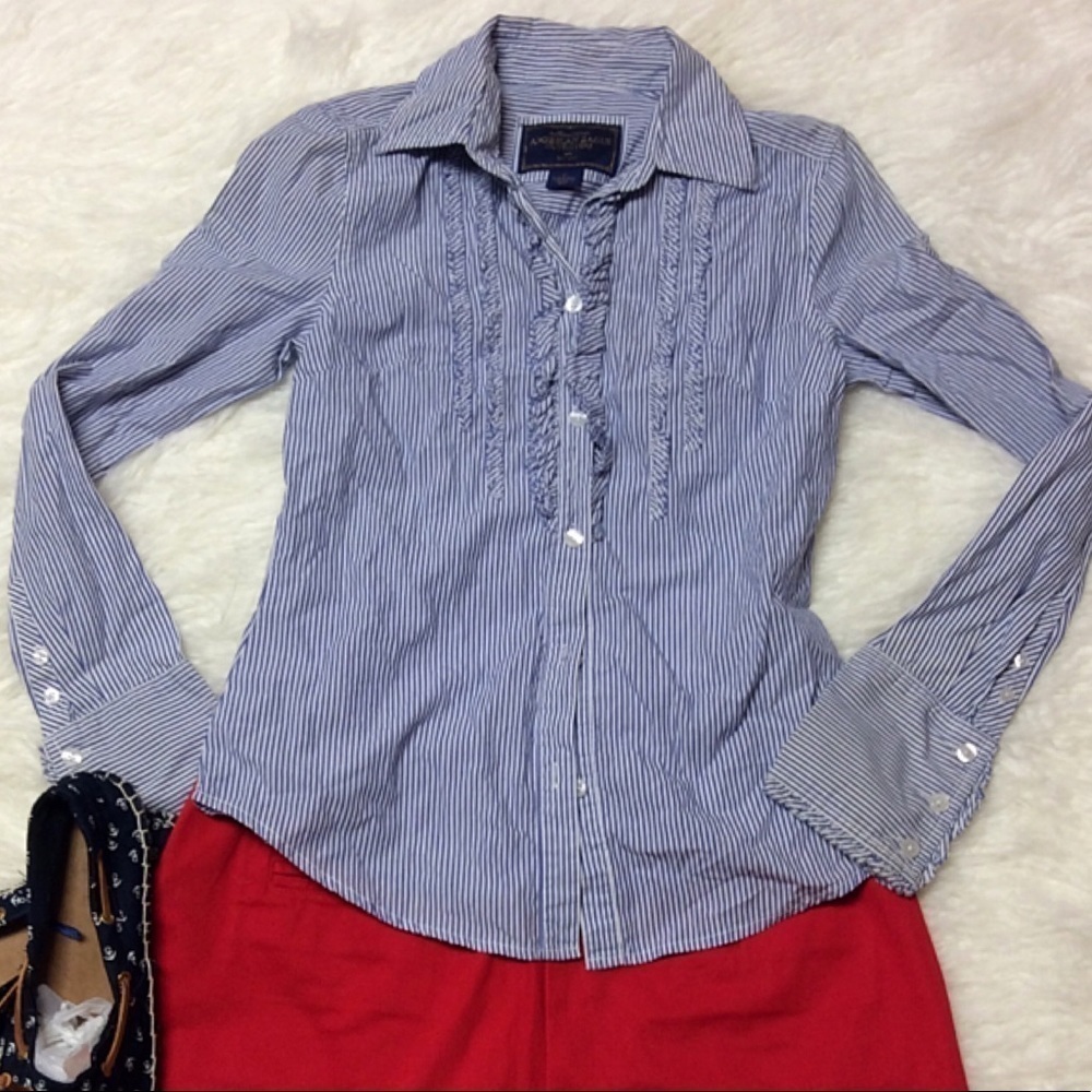 AMERICAN EAGLE OUTFITTERS STRIPED RUFFLED … - Picture 2 of 4
